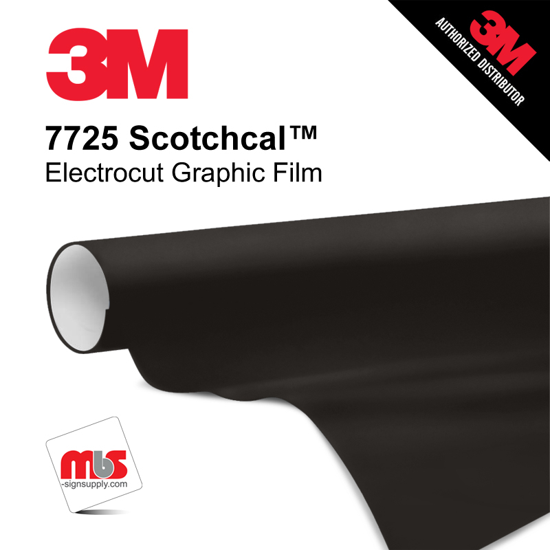 15'' x 50 Yards 3M™ 7725 Scotchcal™ ElectroCut™ Gloss Matte Black 8 year Punched 2 Mil Cast Graphic Vinyl Film (Color Code 022)