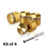 (Set of 4) 7/8'' Diameter X 1/2'' Barrel Length, Aluminum Rounded Head Standoffs, Gold Anodized Finish Standoff with (4) 2216Z Screws and (4) LANC1 Anchors for concrete or drywall (For Inside / Outside use) [Required Material Hole Size: 7/16'']