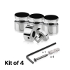 (Set of 4) 1'' Diameter X 1/2'' Barrel Length, Stainless Steel Polished Finish. Adjustable Edge Grip Standoff with (4) 2216Z Screws and (4) LANC1 Anchors  for concrete/drywall (For Inside Use Only)