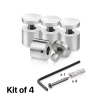 (Set of 4) 1'' Diameter X 3/4'' Barrel Length, Stainless Steel Satin Brushed Finish. Adjustable Edge Grip Standoff with (4) 2216Z Screws and (4) LANC1 Anchors  for concrete/drywall (For Inside Use Only)