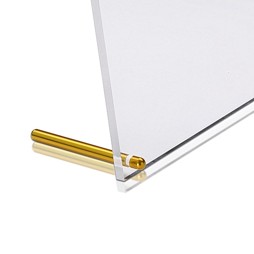 12 1/2'' x 10'' Clear Acrylic Frame Kit with 3'' Gold Anodized Aluminum Tapered Desktop Standoffs