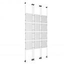 (12) 8-1/2'' Width x 11'' Height Clear Acrylic Frame & (6) Wall-to-Wall Aluminum Clear Anodized Cable Systems with (48) Single-Sided Panel Grippers