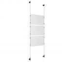 (3) 17'' Width x 11'' Height Clear Acrylic Frame & (2) Wall-to-Wall Aluminum Clear Anodized Cable Systems with (12) Single-Sided Panel Grippers