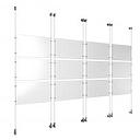 (12) 17'' Width x 11'' Height Clear Acrylic Frame & (8) Wall-to-Wall Aluminum Clear Anodized Cable Systems with (48) Single-Sided Panel Grippers