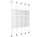 (12) 8-1/2'' Width x 11'' Height Clear Acrylic Frame & (5) Wall-to-Wall Aluminum Clear Anodized Cable Systems with (12) Single-Sided Panel Grippers (18) Double-Sided Panel Grippers