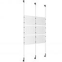 (6) 11'' Width x 8-1/2'' Height Clear Acrylic Frame & (3) Wall-to-Wall Stainless Steel Satin Brushed Cable Systems with (12) Single-Sided Panel Grippers (6) Double-Sided Panel Grippers