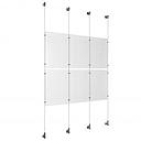 (6) 11'' Width x 17'' Height Clear Acrylic Frame & (4) Wall-to-Wall Aluminum Clear Anodized Cable Systems with (8) Single-Sided Panel Grippers (8) Double-Sided Panel Grippers