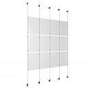 (12) 11'' Width x 17'' Height Clear Acrylic Frame & (5) Wall-to-Wall Aluminum Clear Anodized Cable Systems with (12) Single-Sided Panel Grippers (18) Double-Sided Panel Grippers