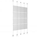 (16) 11'' Width x 17'' Height Clear Acrylic Frame & (5) Wall-to-Wall Stainless Steel Satin Brushed Cable Systems with (16) Single-Sided Panel Grippers (24) Double-Sided Panel Grippers