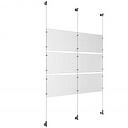 (6) 17'' Width x 11'' Height Clear Acrylic Frame & (3) Wall-to-Wall Aluminum Clear Anodized Cable Systems with (12) Single-Sided Panel Grippers (6) Double-Sided Panel Grippers