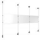 (3) 17'' Width x 11'' Height Clear Acrylic Frame & (4) Wall-to-Wall Aluminum Clear Anodized Cable Systems with (4) Single-Sided Panel Grippers (4) Double-Sided Panel Grippers