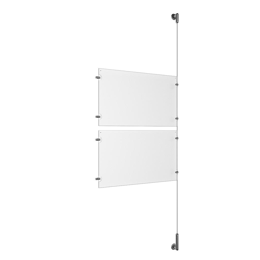 (2) 17'' Width x 11'' Height Clear Acrylic Frame & (1) Wall-to-Wall Stainless Steel Satin Brushed Cable Systems with (4) Single-Sided Panel Grippers (4) Double-Sided Panel Grippers