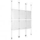 (6) 11'' Width x 17'' Height Clear Acrylic Frame & (6) Ceiling-to-Floor Aluminum Clear Anodized Cable Systems with (24) Single-Sided Panel Grippers