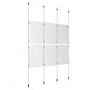 (6) 11'' Width x 17'' Height Clear Acrylic Frame & (4) Ceiling-to-Floor Aluminum Clear Anodized Cable Systems with (8) Single-Sided Panel Grippers (8) Double-Sided Panel Grippers