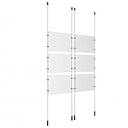 (6) 11'' Width x 8-1/2'' Height Clear Acrylic Frame & (4) Ceiling-to-Floor Aluminum Clear Anodized Cable Systems with (24) Single-Sided Panel Grippers