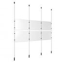 (6) 11'' Width x 8-1/2'' Height Clear Acrylic Frame & (4) Ceiling-to-Floor Aluminum Clear Anodized Cable Systems with (8) Single-Sided Panel Grippers (8) Double-Sided Panel Grippers