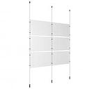 (6) 17'' Width x 11'' Height Clear Acrylic Frame & (3) Ceiling-to-Floor Aluminum Clear Anodized Cable Systems with (12) Single-Sided Panel Grippers (6) Double-Sided Panel Grippers