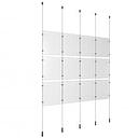 (12) 8-1/2'' Width x 11'' Height Clear Acrylic Frame & (5) Ceiling-to-Floor Aluminum Clear Anodized Cable Systems with (12) Single-Sided Panel Grippers (18) Double-Sided Panel Grippers