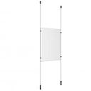 (1) 11'' Width x 17'' Height Clear Acrylic Frame & (2) Ceiling-to-Floor Aluminum Chrome Polished Cable Systems with (4) Single-Sided Panel Grippers