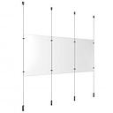 (3) 11'' Width x 17'' Height Clear Acrylic Frame & (4) Ceiling-to-Floor Aluminum Chrome Polished Cable Systems with (4) Single-Sided Panel Grippers (4) Double-Sided Panel Grippers