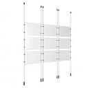 (9) 11'' Width x 8-1/2'' Height Clear Acrylic Frame & (6) Ceiling-to-Floor Aluminum Chrome Polished Cable Systems with (36) Single-Sided Panel Grippers