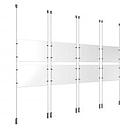 (8) 11'' Width x 8-1/2'' Height Clear Acrylic Frame & (8) Ceiling-to-Floor Aluminum Chrome Polished Cable Systems with (32) Single-Sided Panel Grippers