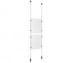 (2) 8-1/2'' Width x 11'' Height Clear Acrylic Frame & (2) Ceiling-to-Floor Aluminum Chrome Polished Cable Systems with (8) Single-Sided Panel Grippers