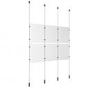 (6) 8-1/2'' Width x 11'' Height Clear Acrylic Frame & (4) Ceiling-to-Floor Aluminum Chrome Polished Cable Systems with (8) Single-Sided Panel Grippers (8) Double-Sided Panel Grippers