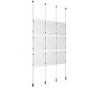 (9) 8-1/2'' Width x 11'' Height Clear Acrylic Frame & (4) Ceiling-to-Floor Aluminum Chrome Polished Cable Systems with (12) Single-Sided Panel Grippers (12) Double-Sided Panel Grippers