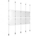 (8) 8-1/2'' Width x 11'' Height Clear Acrylic Frame & (5) Ceiling-to-Floor Aluminum Chrome Polished Cable Systems with (8) Single-Sided Panel Grippers (12) Double-Sided Panel Grippers