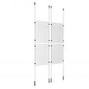 (4) 11'' Width x 17'' Height Clear Acrylic Frame & (4) Ceiling-to-Floor Stainless Steel Satin Brushed Cable Systems with (16) Single-Sided Panel Grippers