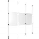 (3) 11'' Width x 17'' Height Clear Acrylic Frame & (4) Ceiling-to-Floor Stainless Steel Satin Brushed Cable Systems with (4) Single-Sided Panel Grippers (4) Double-Sided Panel Grippers