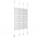 (9) 11'' Width x 17'' Height Clear Acrylic Frame & (4) Ceiling-to-Floor Stainless Steel Satin Brushed Cable Systems with (12) Single-Sided Panel Grippers (12) Double-Sided Panel Grippers