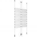 (8) 11'' Width x 8-1/2'' Height Clear Acrylic Frame & (4) Ceiling-to-Floor Stainless Steel Satin Brushed Cable Systems with (32) Single-Sided Panel Grippers