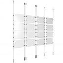 (16) 11'' Width x 8-1/2'' Height Clear Acrylic Frame & (8) Ceiling-to-Floor Stainless Steel Satin Brushed Cable Systems with (64) Single-Sided Panel Grippers