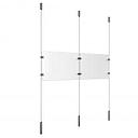 (2) 11'' Width x 8-1/2'' Height Clear Acrylic Frame & (3) Ceiling-to-Floor Stainless Steel Satin Brushed Cable Systems with (4) Single-Sided Panel Grippers (2) Double-Sided Panel Grippers