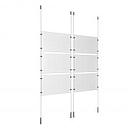 (6) 17'' Width x 11'' Height Clear Acrylic Frame & (4) Ceiling-to-Floor Stainless Steel Satin Brushed Cable Systems with (24) Single-Sided Panel Grippers