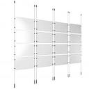 (16) 17'' Width x 11'' Height Clear Acrylic Frame & (8) Ceiling-to-Floor Stainless Steel Satin Brushed Cable Systems with (64) Single-Sided Panel Grippers