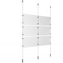 (6) 17'' Width x 11'' Height Clear Acrylic Frame & (3) Ceiling-to-Floor Stainless Steel Satin Brushed Cable Systems with (12) Single-Sided Panel Grippers (6) Double-Sided Panel Grippers