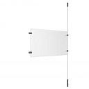 (1) 17'' Width x 11'' Height Clear Acrylic Frame & (1) Ceiling-to-Floor Stainless Steel Satin Brushed Cable Systems with (2) Single-Sided Panel Grippers (2) Double-Sided Panel Grippers