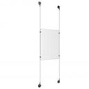 (1) 11'' Width x 17'' Height Clear Acrylic Frame & (2) Aluminum Chrome Polished Adjustable Angle Signature Cable Systems with (4) Single-Sided Panel Grippers