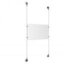 (1) 17'' Width x 11'' Height Clear Acrylic Frame & (2) Aluminum Chrome Polished Adjustable Angle Signature Cable Systems with (4) Single-Sided Panel Grippers