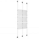 (6) 8-1/2'' Width x 11'' Height Clear Acrylic Frame & (3) Aluminum Chrome Polished Adjustable Angle Signature Cable Systems with (12) Single-Sided Panel Grippers (6) Double-Sided Panel Grippers