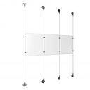 (3) 8-1/2'' Width x 11'' Height Clear Acrylic Frame & (4) Aluminum Chrome Polished Adjustable Angle Signature Cable Systems with (4) Single-Sided Panel Grippers (4) Double-Sided Panel Grippers