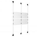 (4) 11'' Width x 8-1/2'' Height Clear Acrylic Frame & (3) Aluminum Matte Black Adjustable Angle Signature Cable Systems with (8) Single-Sided Panel Grippers (4) Double-Sided Panel Grippers