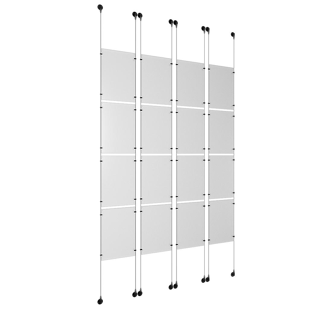 (16) 11'' Width x 17'' Height Clear Acrylic Frame & (8) Aluminum Matte Black Adjustable Angle Signature 1/8'' Diameter Cable Systems with (64) Single-Sided Panel Grippers