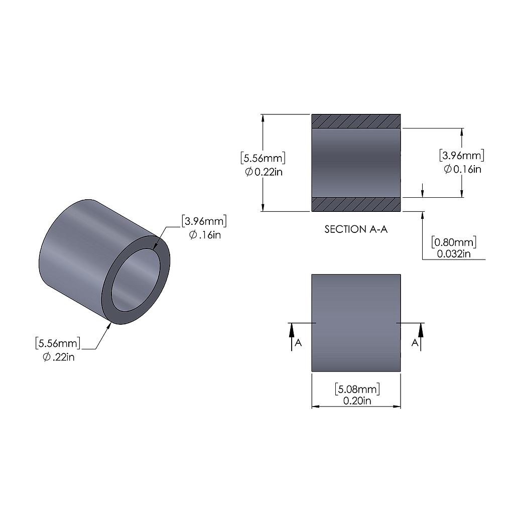 Aluminum Spacer .219'' OD x .156'' ID x .200'' Long, Plain Aluminum Finish