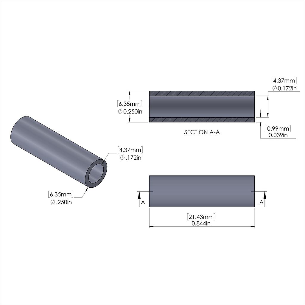 Aluminum Spacer 1/4'' OD x .172'' ID x 27/32'' Long, Plain Aluminum Finish