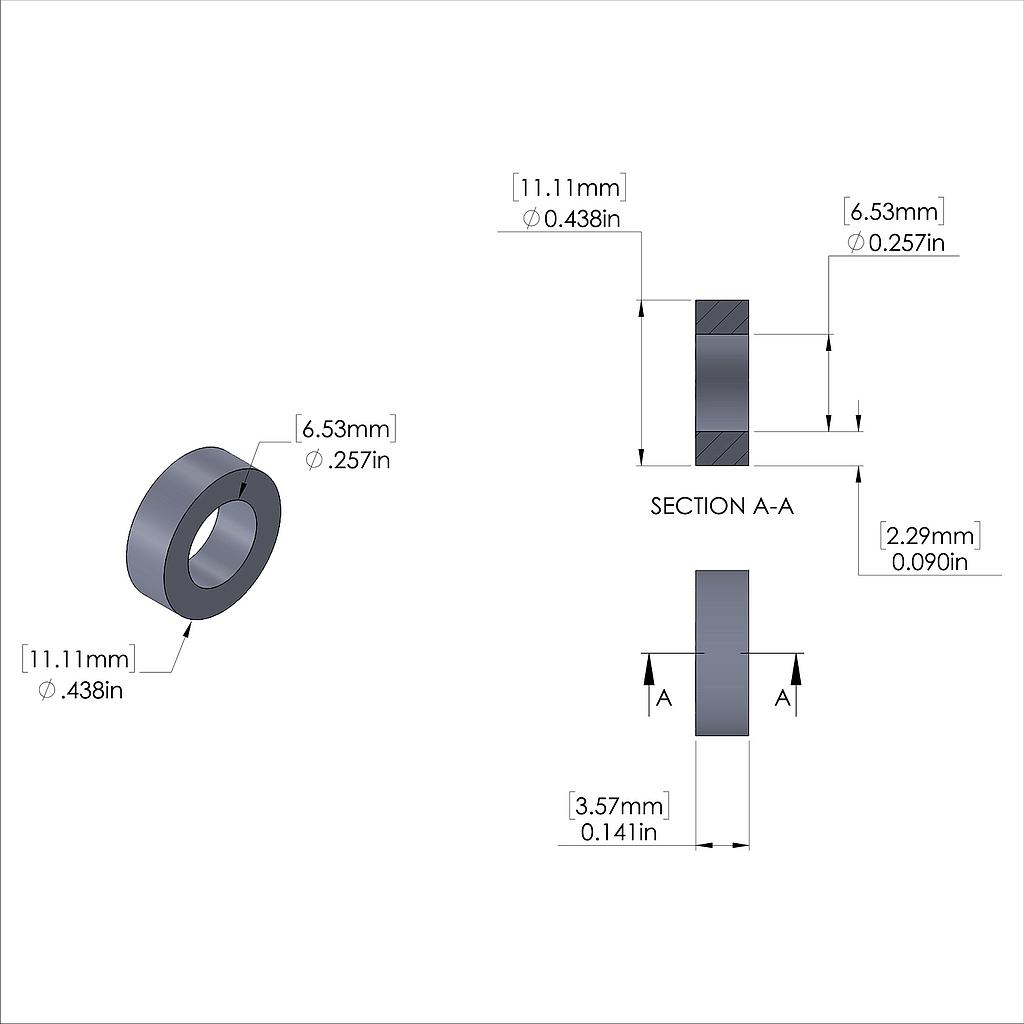 Aluminum Spacer 7/16'' OD x .257'' ID x 9/64'' Long, Plain Aluminum Finish