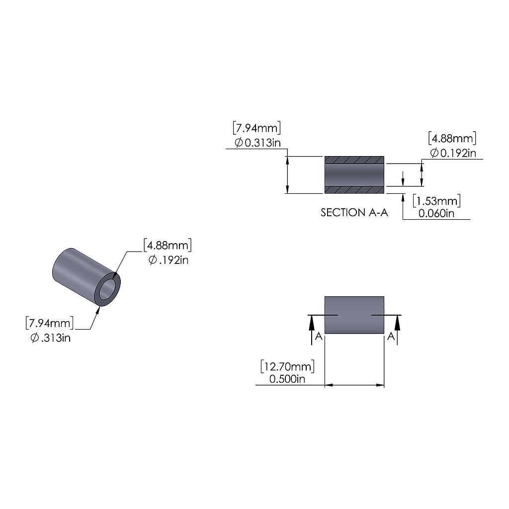 Steel Spacer 5/16'' OD x .192'' ID x 1/2'' Long - Zinc Plated, Brushed Finish